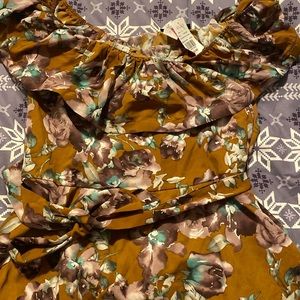 Brown Print Off the Shoulder Shirt